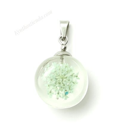 Dije Micro Flores Verde Aqua - Acero Q.