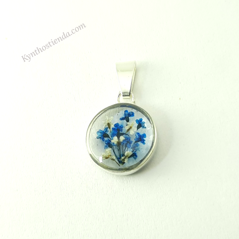 Dije Colección Micro Flores Azules y Blancas 12 mm - Plata 925