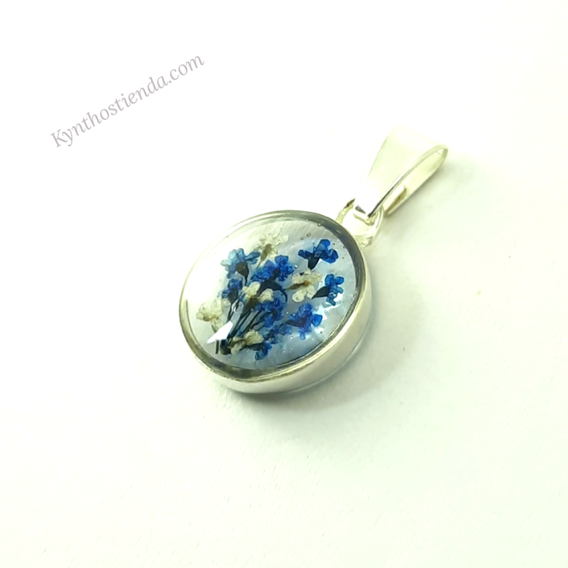 Dije Colección Micro Flores Azules y Blancas 12 mm - Plata 925