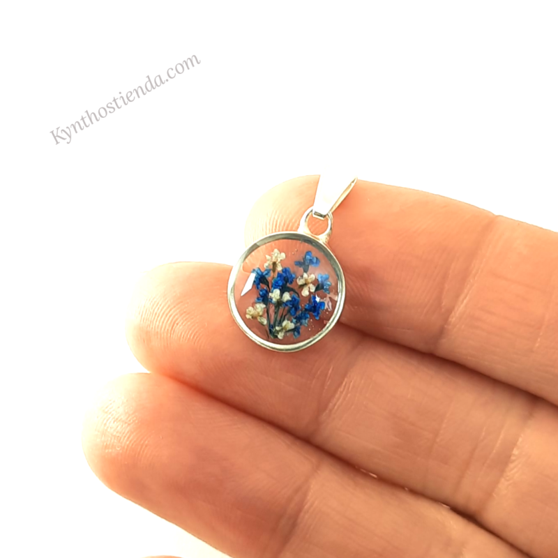 Dije Colección Micro Flores Azules y Blancas 12 mm - Plata 925