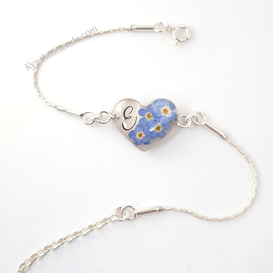 Pulsera Regulable con Inicial "Colección Nomeolvides" Plata 925