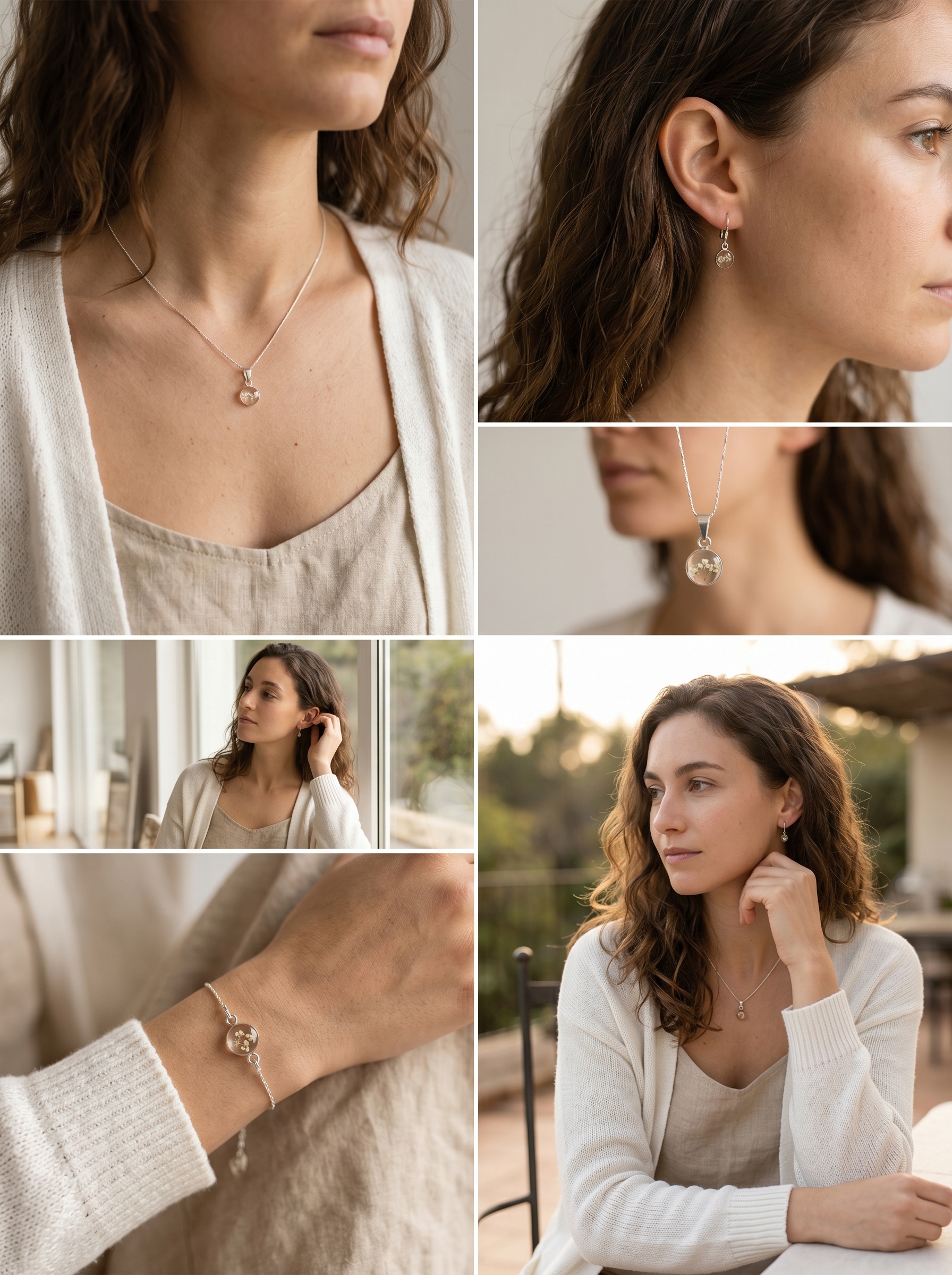 Conjunto Microflores Blancas - Colección Pureza - Plata 925