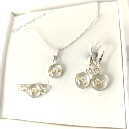 Conjunto Microflores Blancas - Colección Pureza - Plata 925