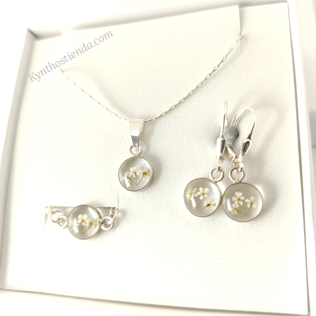 Conjunto Microflores Blancas - Colección Pureza - Plata 925
